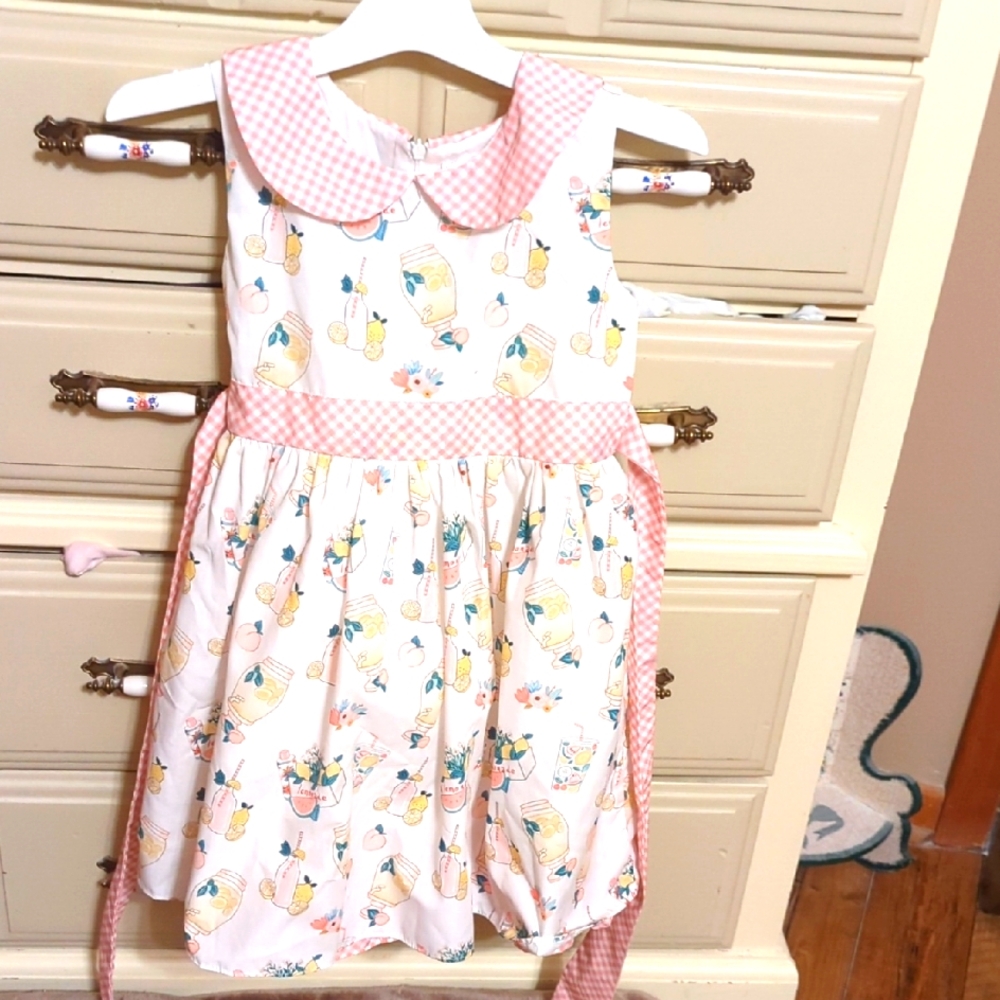 EVIE Pink and White Kids Dress with Fun Print Size 7